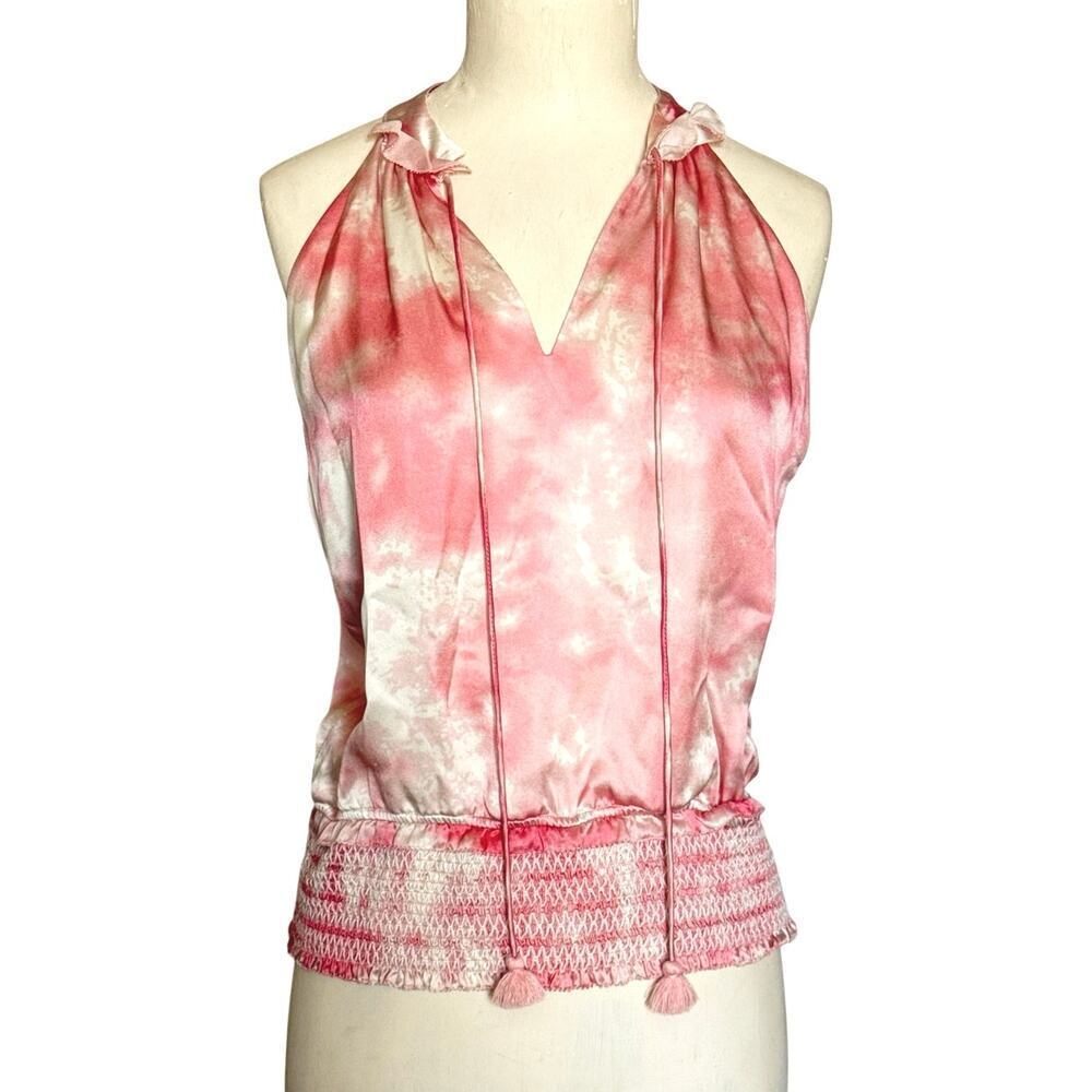 Haute Hippie Heartbreaker Silk Top Pink/White Womens Size S